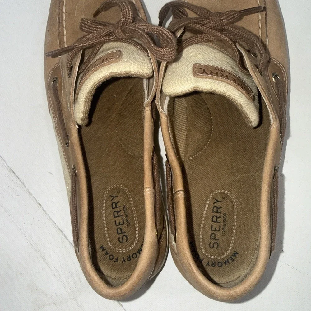 Sperry Bluefish Boat Shoes Linen Tan Old‎ Money Classic Loafers Women's Size 10